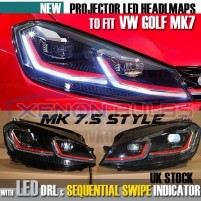 HEADLAMPS GOLF MK7 MK7.5 DRL BI XENON RED GTi DAYTIME RUNNING LIGHTS S..